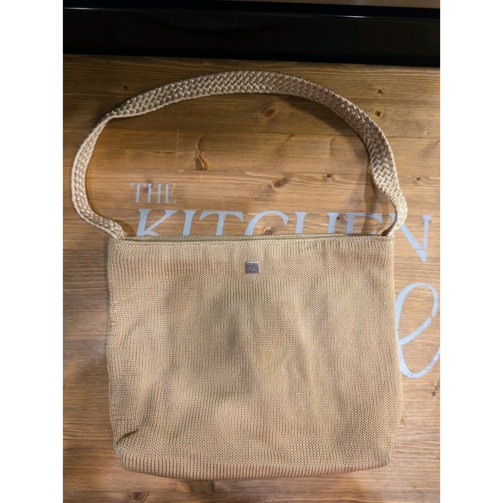 Lina Womens Purse Handbag Woven Threads Crochet Shoulder Bag Taupe Zip